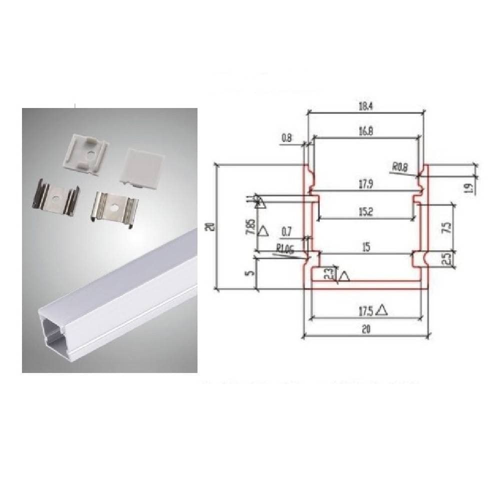 PROFILO IN ALLUMINIO BARRA DA 2MT CON COPERTURA OPACA PER STRIP LED STRISCE AL15 - 2