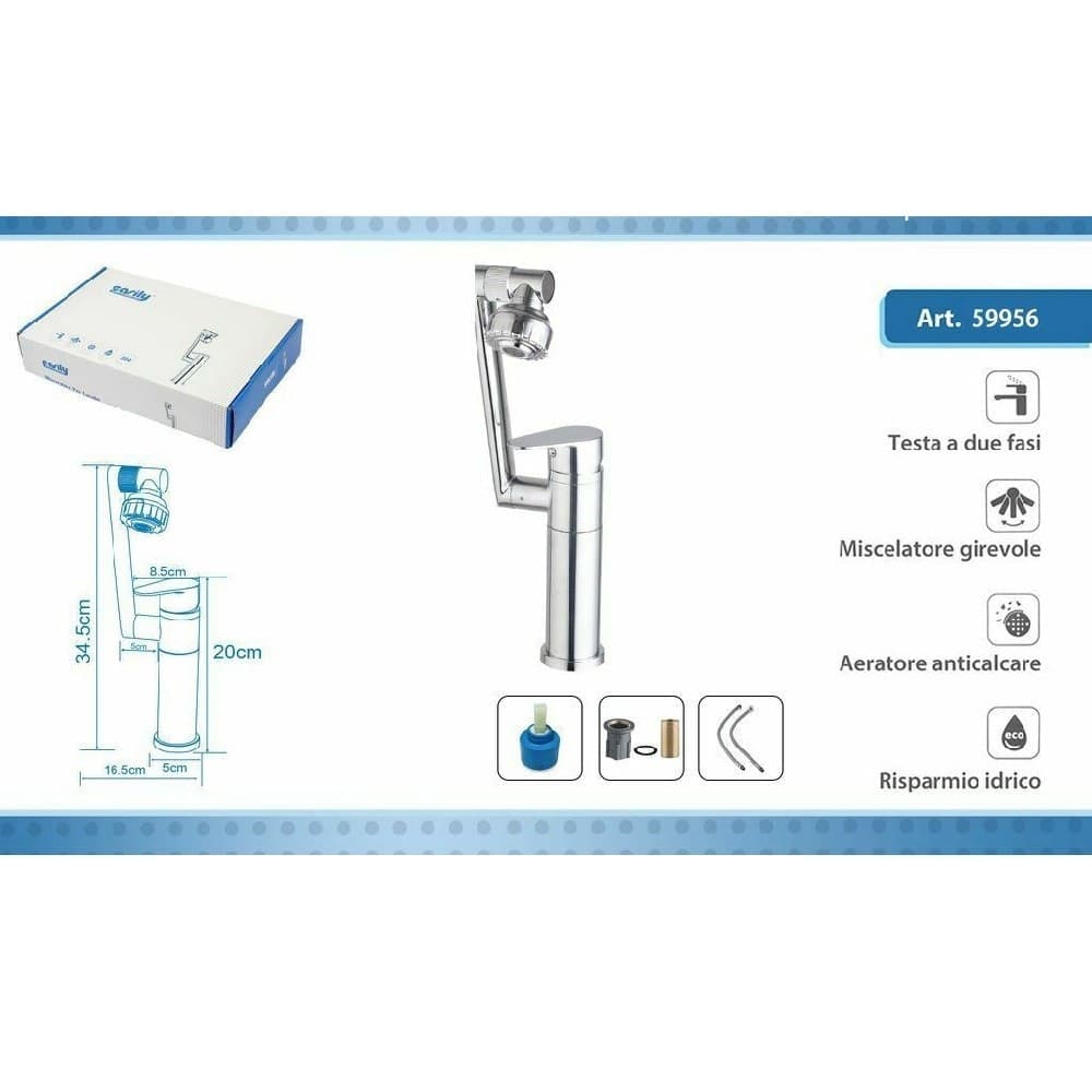 MISCELATORE RUBINETTO MONOCOMANDO LAVABO LAVANDINO BAGNO CUCINA GIREVOLE 59956 - 2