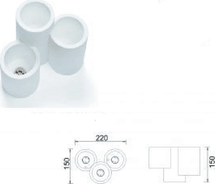 LAMPADARIO LAMPADA DA SOFFITTO PORTALAMPADA GU10 3 CILINDRI IN GESSO GS-C07-3 - 2