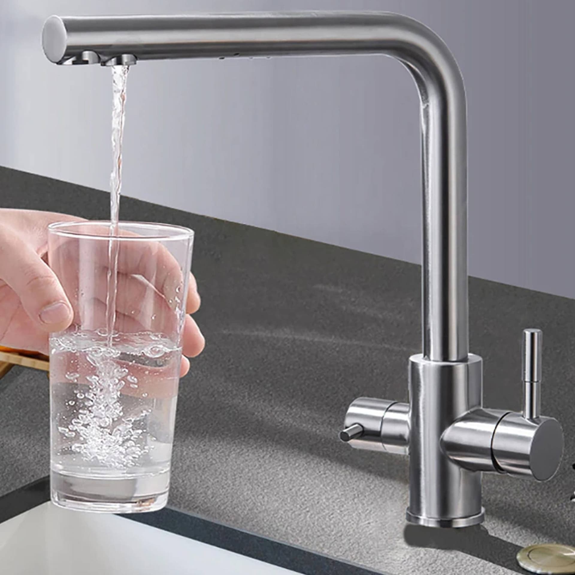 RUBINETTO MONOCOMANDO LAVELLO CUCINA 3 VIE ACQUA FREDDA E CALDA GIREVOLE 360° - 2