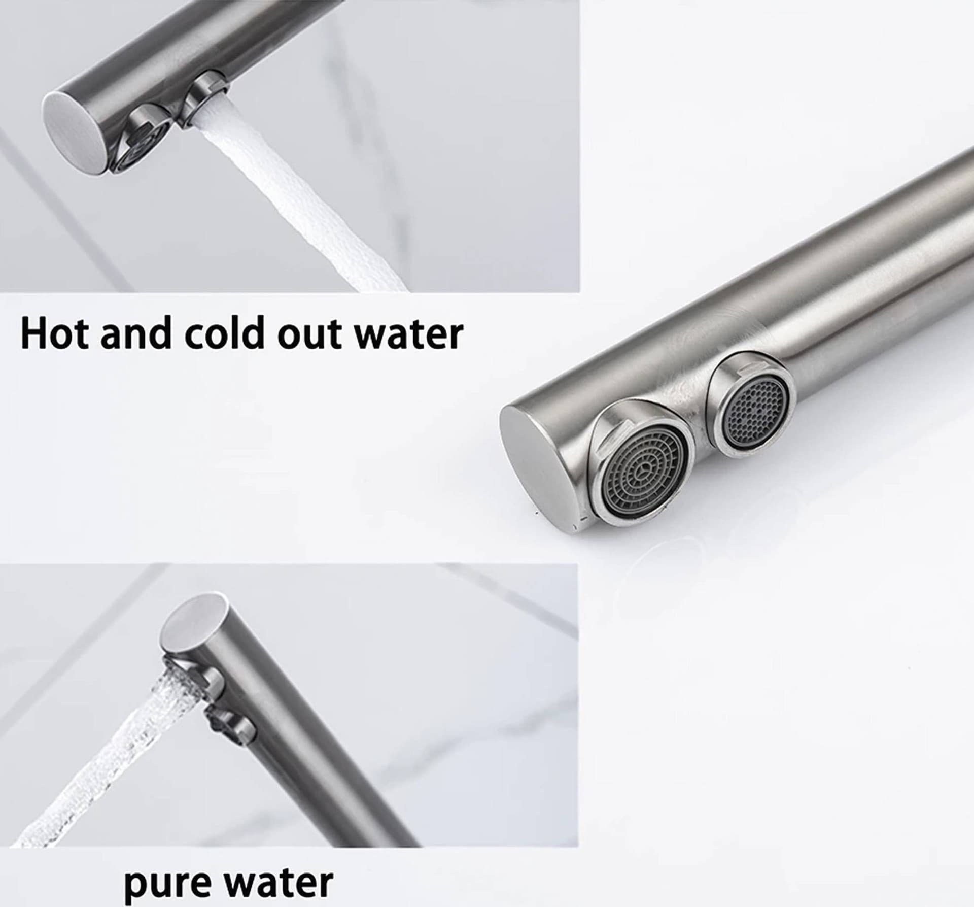 RUBINETTO MONOCOMANDO LAVELLO CUCINA 3 VIE ACQUA FREDDA E CALDA GIREVOLE 360° - 3