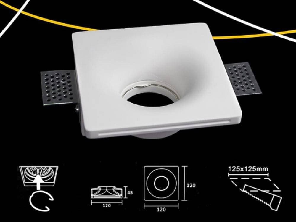 PORTAFARETTO INCASSO GESSO SCOMPARSA QUADRATO CONO 125X125 SUPPORTO FARETTI GS05 - 2