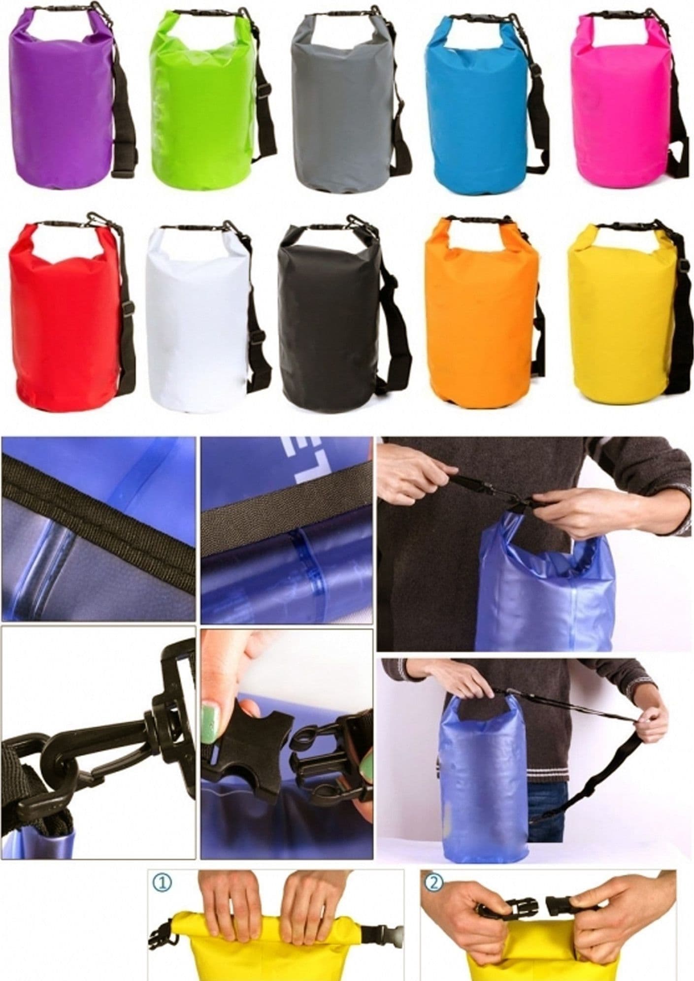 BORSA SACCO WATERPROOF 15L COPRENTE COLORATO IMPERMEABILE PER PISCINA MARE BARCA