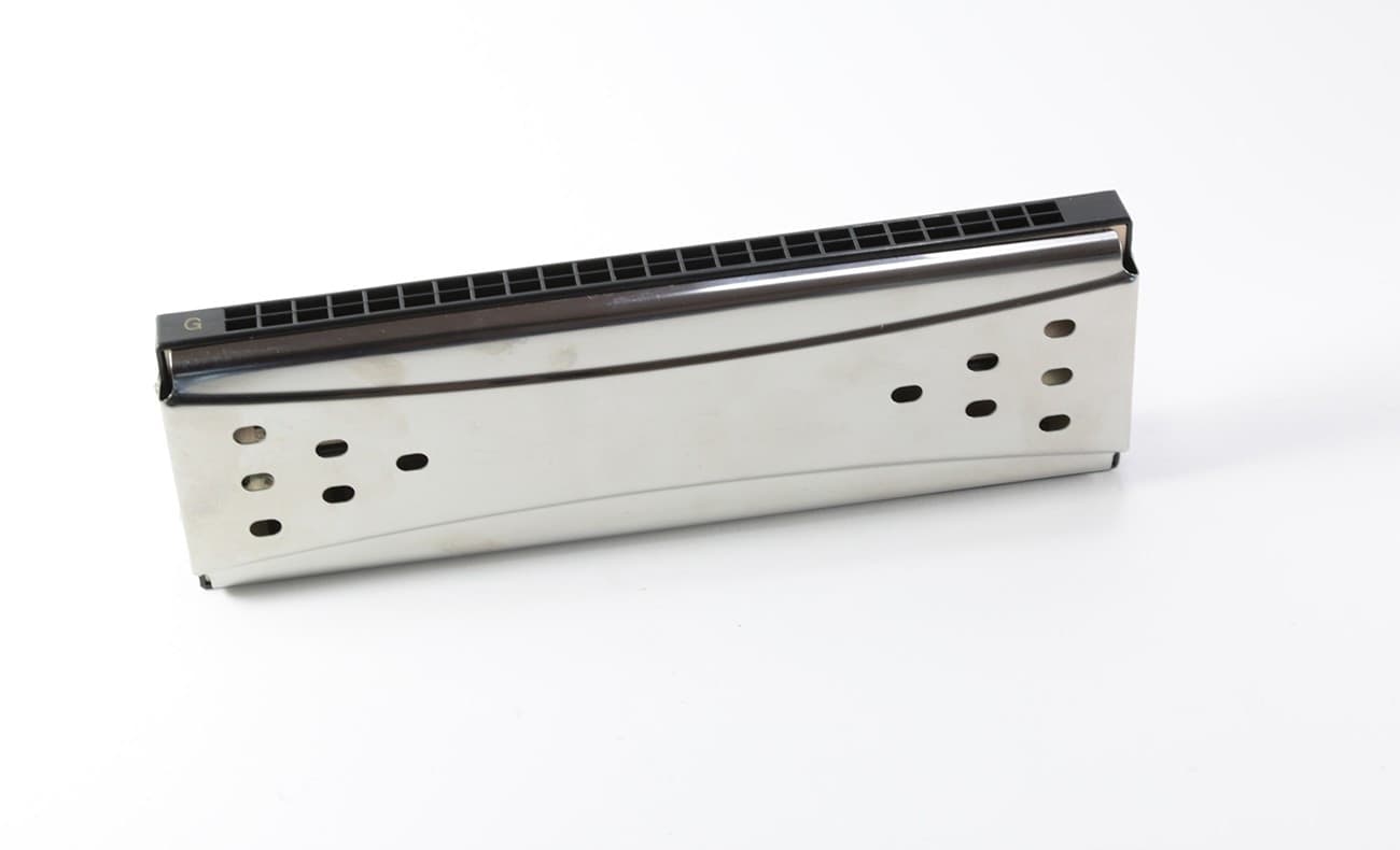 ARMONICA A BOCCA DIATONICA 24 FORI BLUES HARP CHIAVE REED ARGENTO IN DO E SOL + - 2