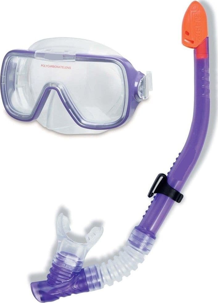 SET MASCHERA CON BOCCAIO PER IMMERSIONI SNORKELING SUB MARE PISCINA VIOLA - 2