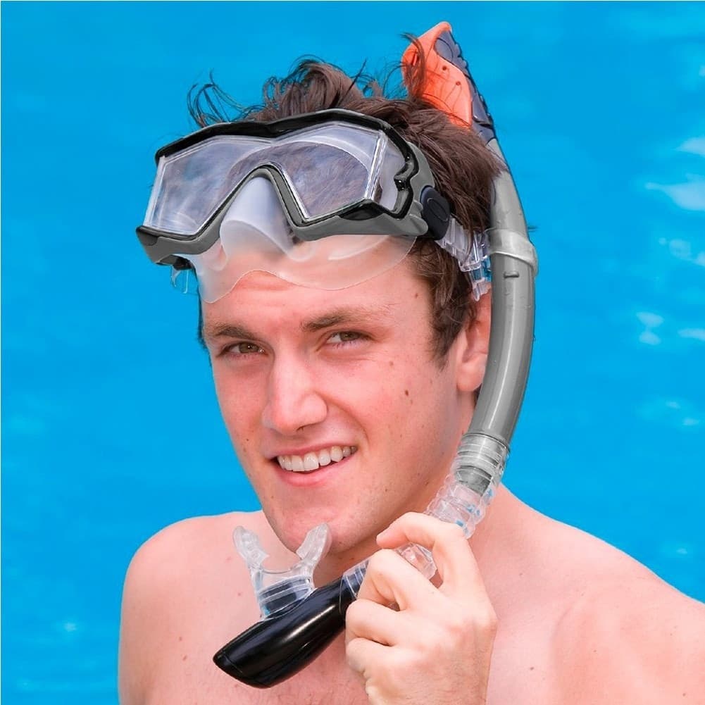 SET MASCHERA CON BOCCAIO PER IMMERSIONI SNORKELING SUB MARE PISCINA NERO - 2