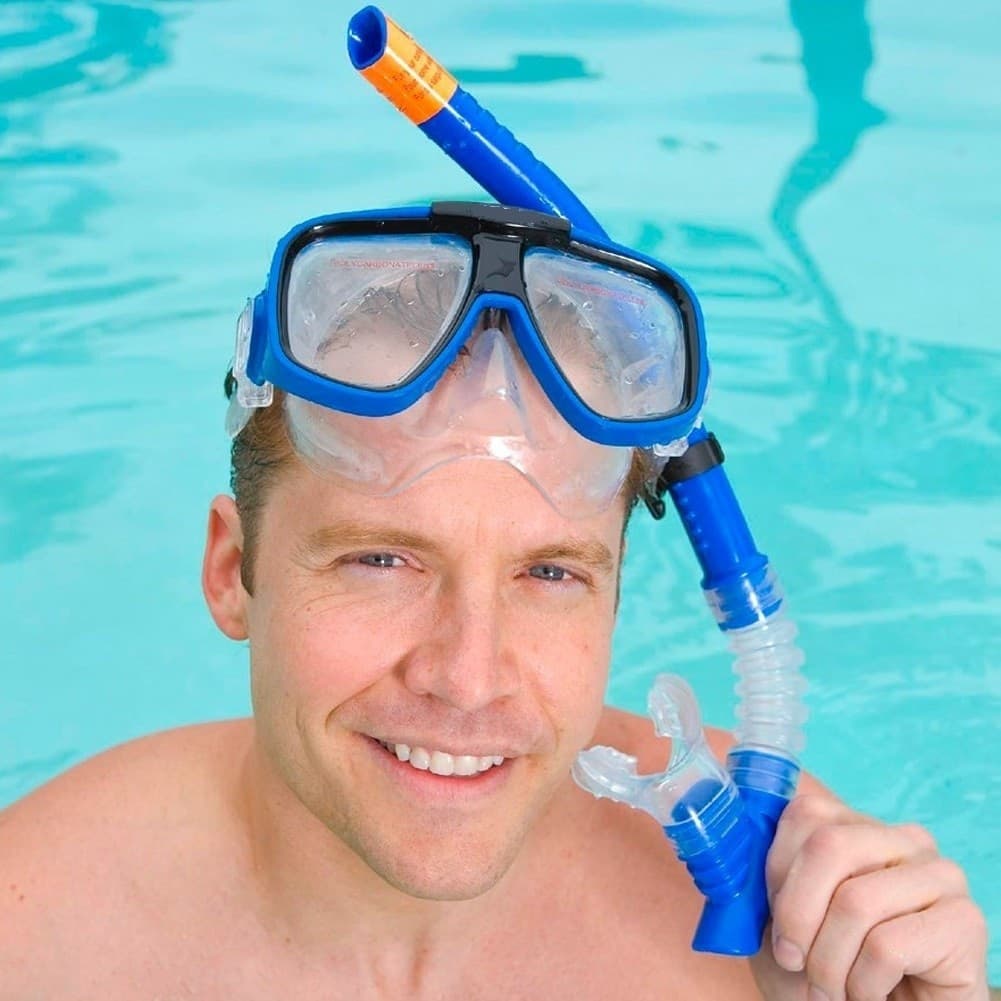 SET MASCHERA CON BOCCAIO PER IMMERSIONI SNORKELING SUB MARE PISCINA BLU - 2