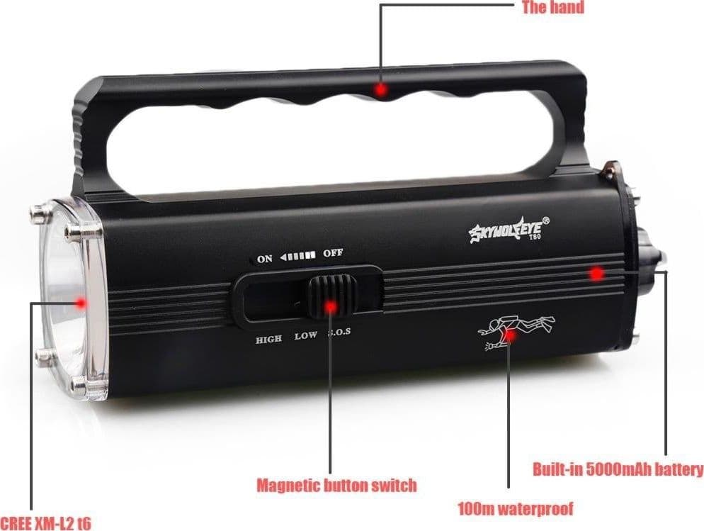 TORCIA SUBACQUEA SUB LED CREE XM-L2 IMPERMEABILE IPX-8 100 MT DISPLAY AUTONOMIA - 2
