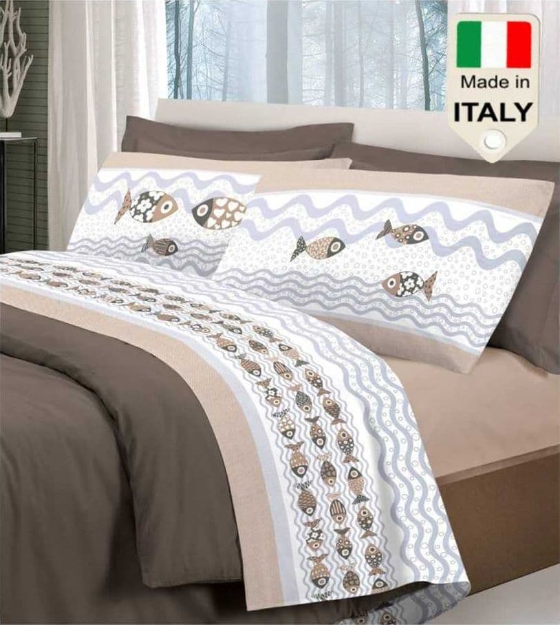 COMPLETO LENZUOLA LETTO SINGOLO 1 PIAZZA MISURA MAXI PURO COTONE PESCIOLINI ESTATE - 4