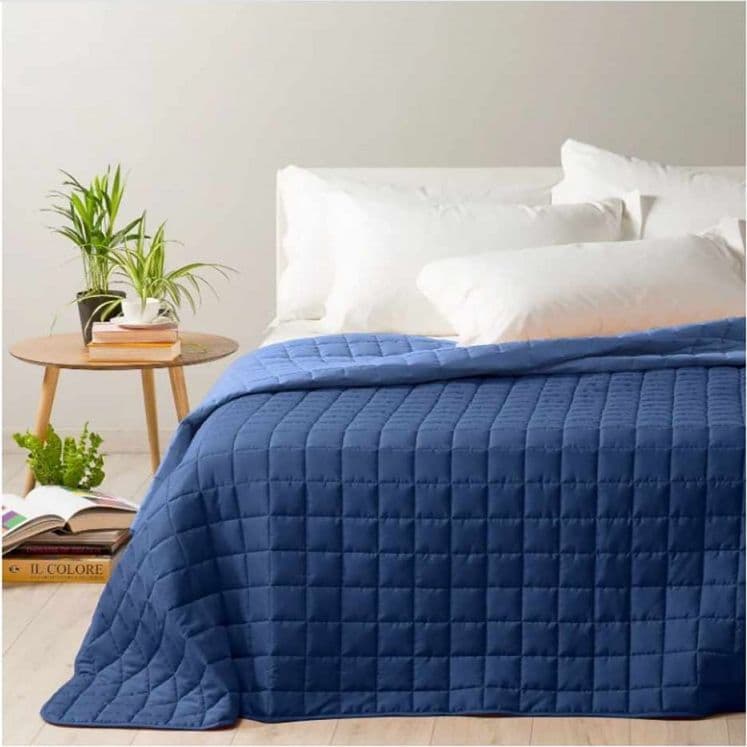 CALEFFI TRAPUNTINO COPRILETTO TRAPUNTATO MODERN LETTO 1 PIAZZA E MEZZO MICROFIBRA – Blu – tessuto
