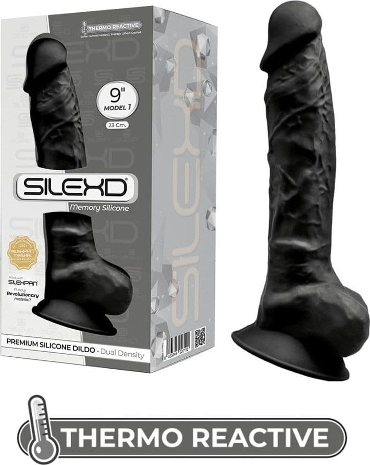 SILEXD MODEL 1 – 9" BLACK 220192 FALLO REALISTICO NON VIBRANTE IN SILICONE TERMO REATTIVO 23 CM