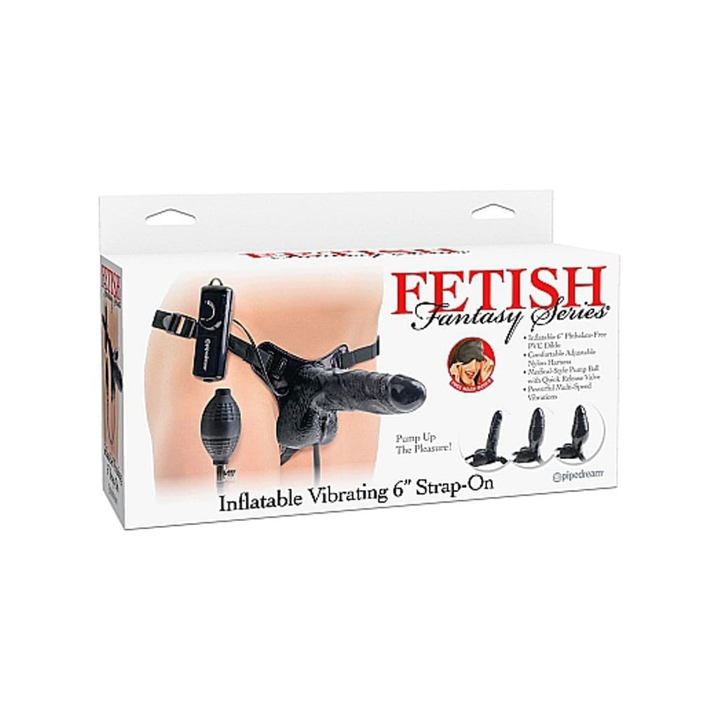 PD3957-23 INFLATABLE VIBRATING 6" STRAP-ON BLACK VIBRANTE GONFIABILE - 2