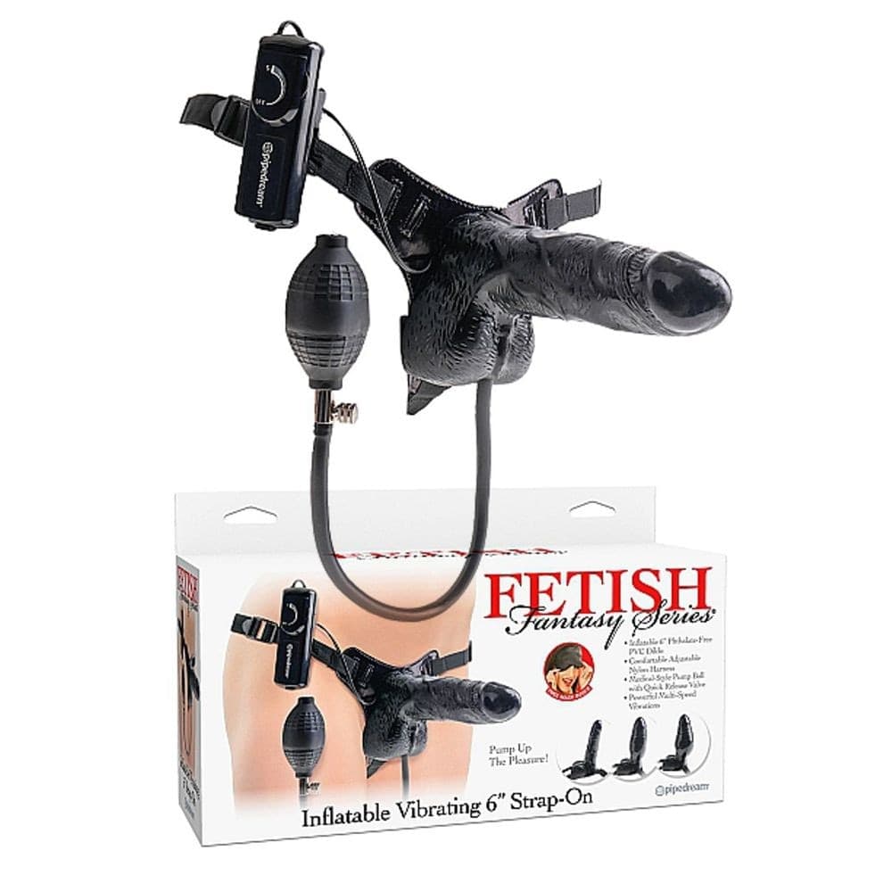 PD3957-23 INFLATABLE VIBRATING 6" STRAP-ON BLACK VIBRANTE GONFIABILE - 3