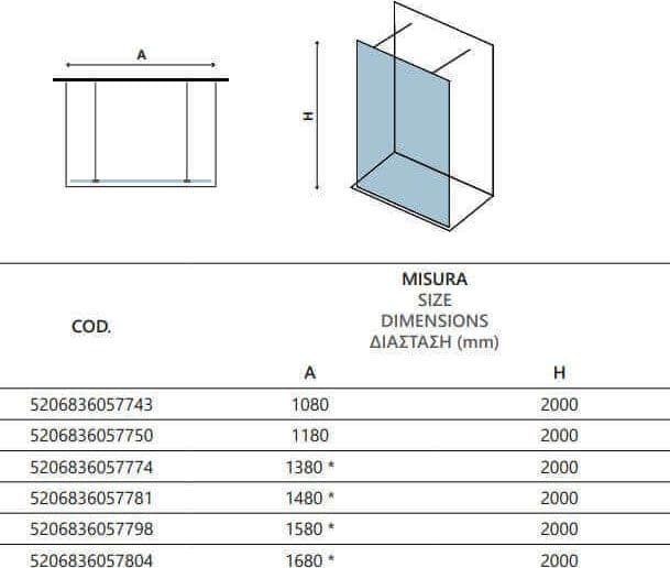 Walk in Posizionamento Libero H200cm Trasparente 8mm Anticalcare Dettagli Oro - 2