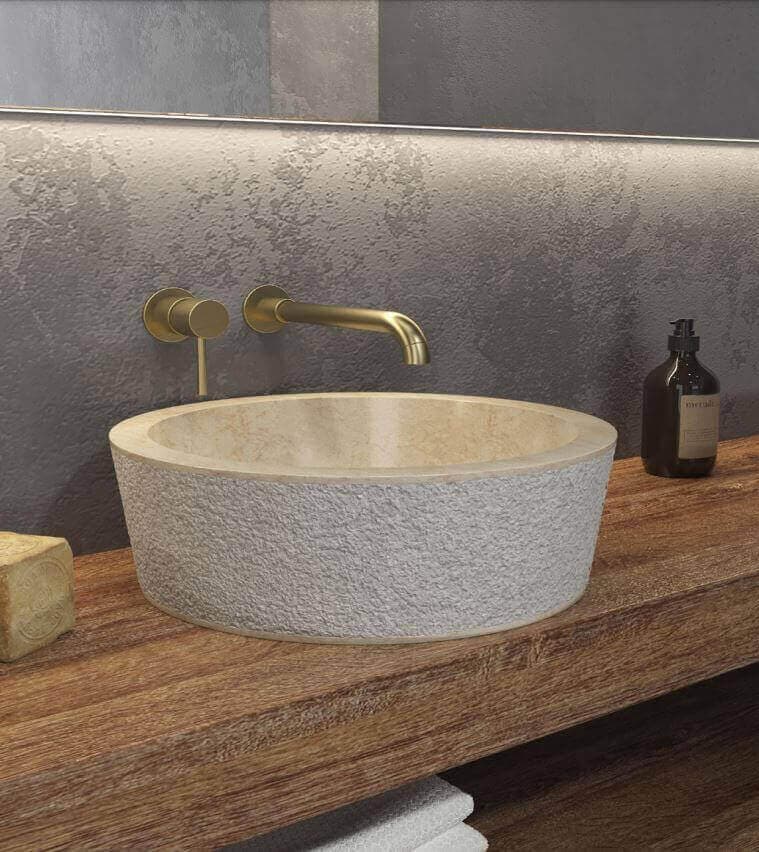 Lavabo Tondo Per Bagno In Marmo Naturale Color Crema - 3