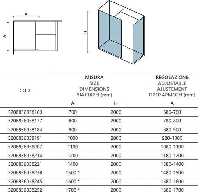 Doccia Due Pareti Walk in H200cm 8mm Anticalcare Profili Neri - 2