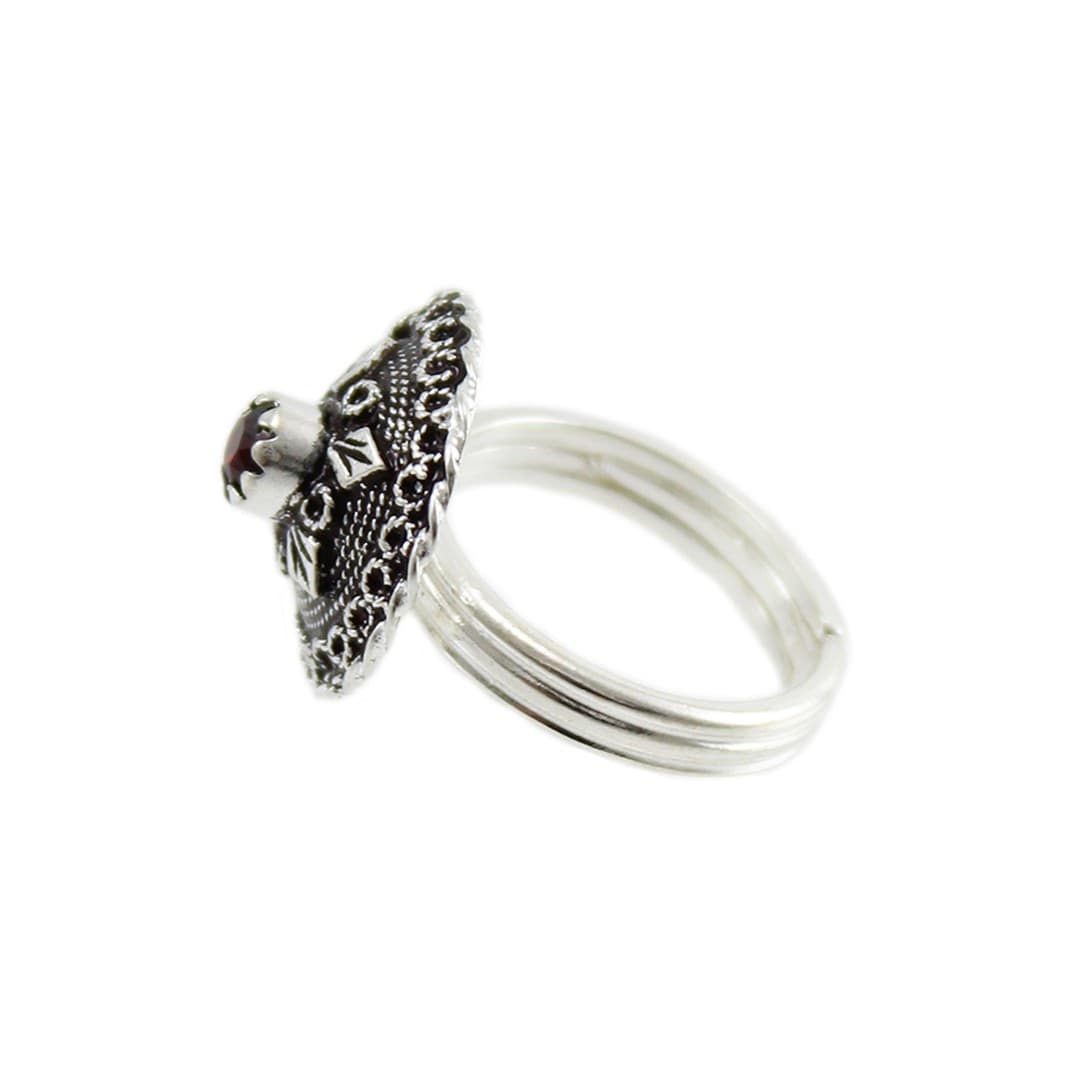 Anello Sardo Bottone con Pietra Rossa Argento Brunito - 4