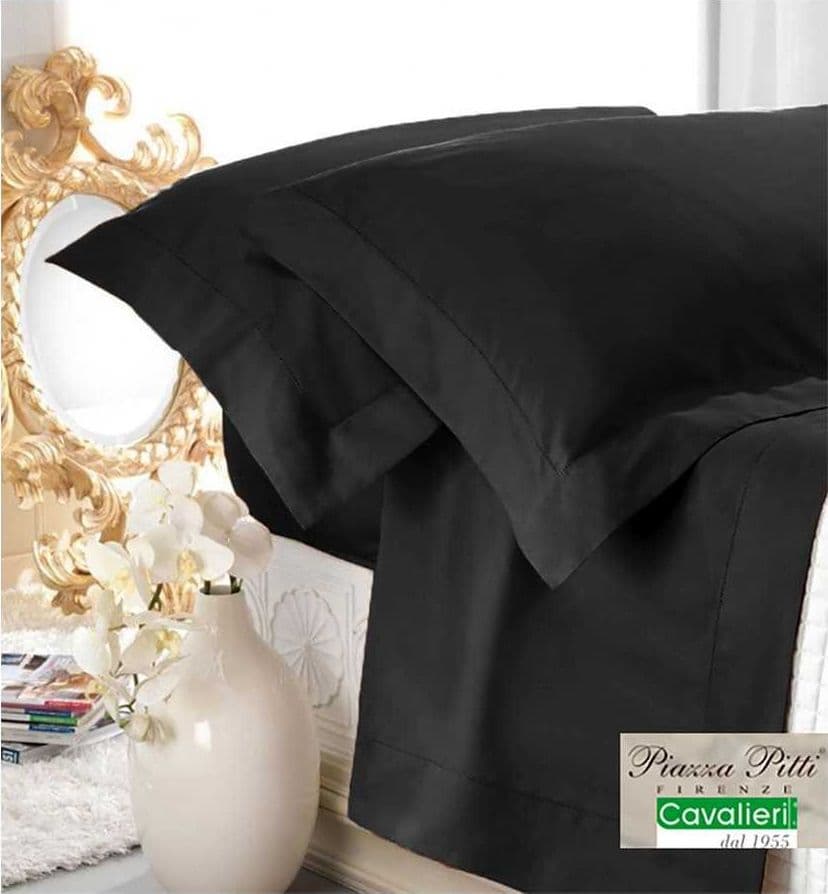 COMPLETO LENZUOLA MATRIMONIALE PIAZZA PITTI PURO RASO DI COTONE AURORA JOUR – Nero – Cavalieri – tessuto