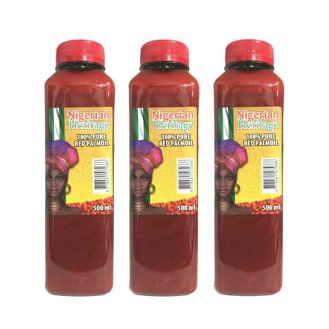 NIGERIAN HERITAGE 100% PURE RED PAML OIL OLIO DI PALMA PURO ROSSO 500 ML X 3 FLACONI