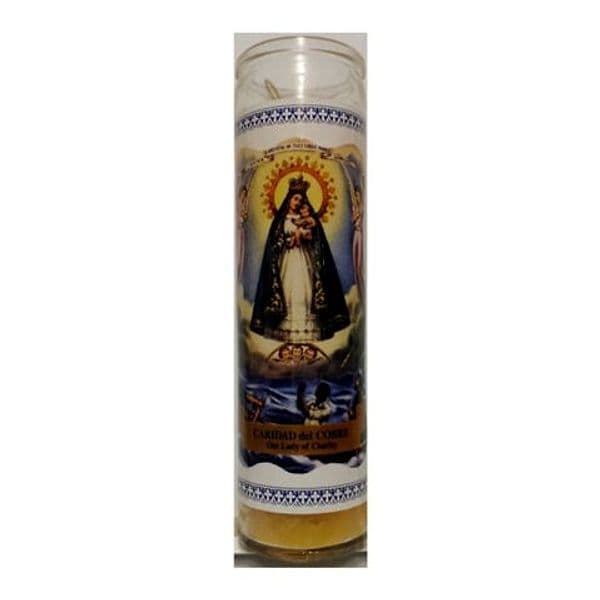 VELÒN CONSAGRADO CARIDAD DEL COBRE CANDELA ESOTERICA CON CONTENITORE IN VETRO SANTERÍA  - 2