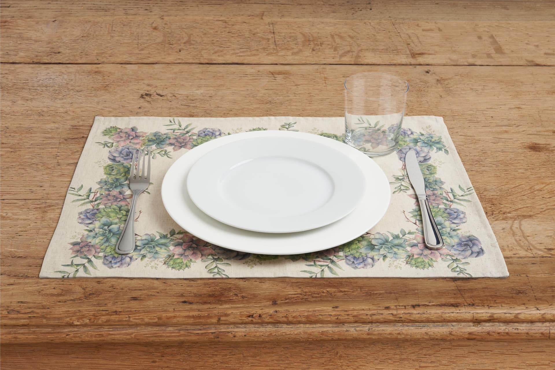 Set di 2 tovagliette americane colazione coppia tovagliette 35 X 50 CM in misto lino stampa floreale fiori  morbide resistenti eleganti made in italy SUCCULENTE - Vanita di raso