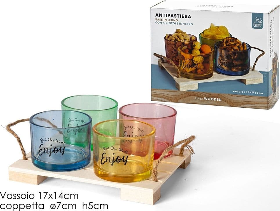 SET APERITIVO 5 PZ ANTIPASTIERA CIOTOLE IN VETRO COLORATE APERICENA FINGER FOOD - 2