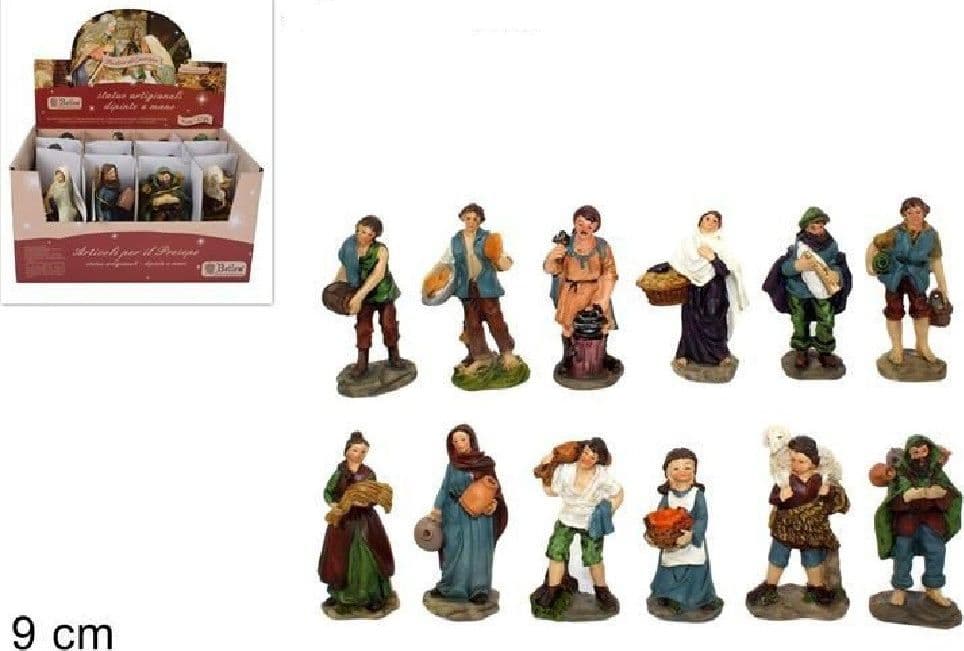 SET 12 PEZZI PASTORI STATUINE PRESEPE ASSORTITI PRESEPIO DI NATALE ALTEZZA 9 CM