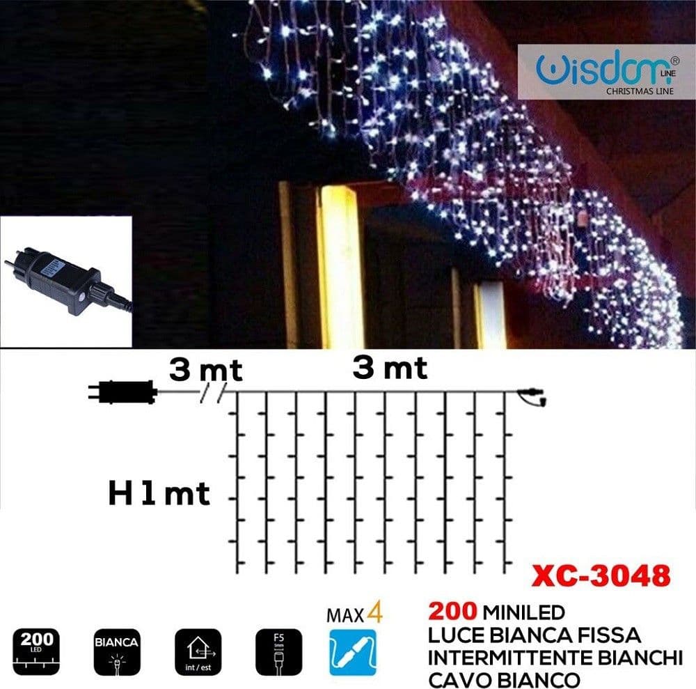 TENDA LUMINOSA NATALIZIA 200LED LUCE BIANCA FISSA + BIANCA INTERMITTENTE XC-3048