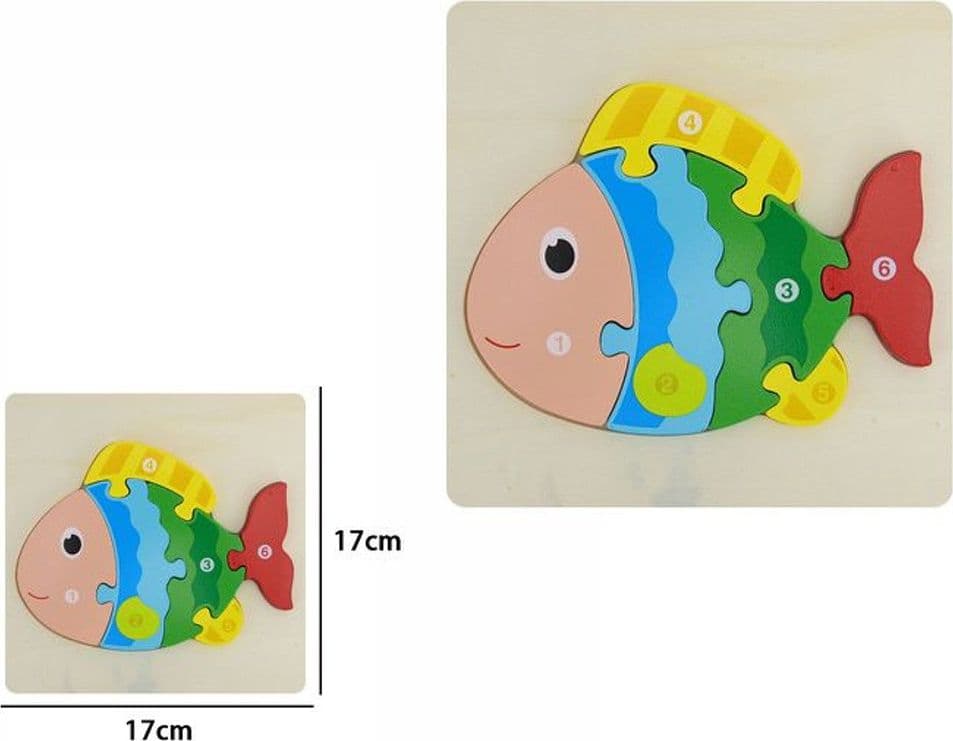 PUZZLE 3D BLOCCHI LEGNO FORMA DI PESCE EDUCATIVO COLORATO GIOCO BAMBINI ANIMALI - 2
