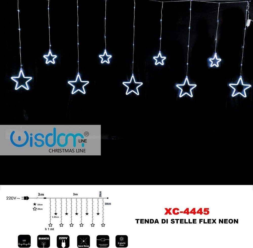 TENDA LUMINOSA NATALIZIA CON STELLE NEON LUCE BIANCA FISSA 8 GIOCHI LUCE XC-4445