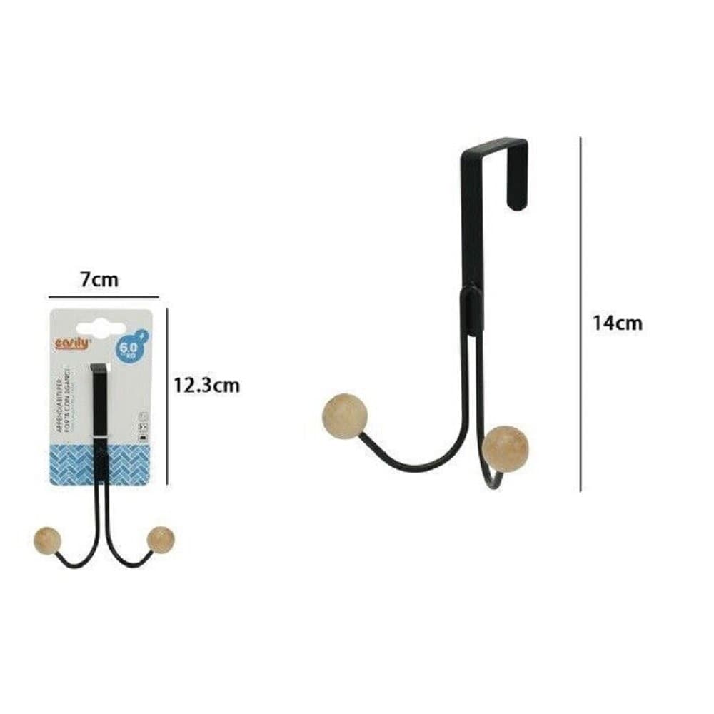 APPENDIABITI APPENDINO DA PORTA METALLO NERO PALLINE LEGNO 2 GANCI POSTI 79557