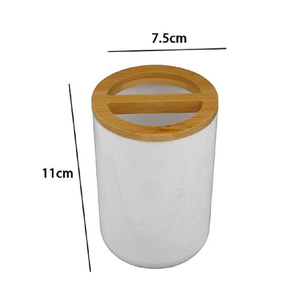 PORTA SPAZZOLINI BICCHIERE ACCESSORI BAGNO 2 FORI BIANCO LEGNO CONTENITORE 69478 - 2