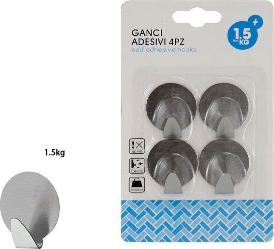 SET 4 PZ GANCI APPENDINI ADESIVI PARETE CUCINA BAGNO ATTACCAPANNI ROTONDI 59661 - 2