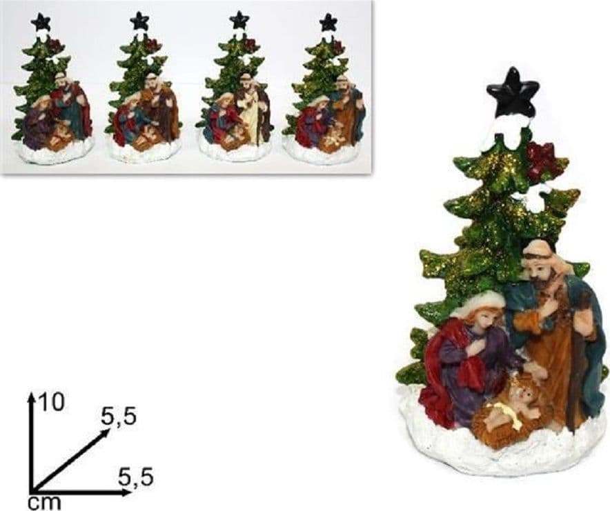 DECORAZIONE NATALE NATIVITÀ PRESEPE SACRA FAMIGLIA CON ALBERO 10X5.5CM ADDOBBO
