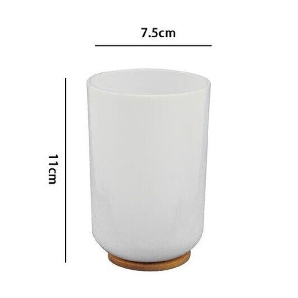 BICCHIERE PORTA SPAZZOLINI DENTIFRICIO BIANCO LEGNO ACCESSORI ARREDO BAGNO 69479 - 2