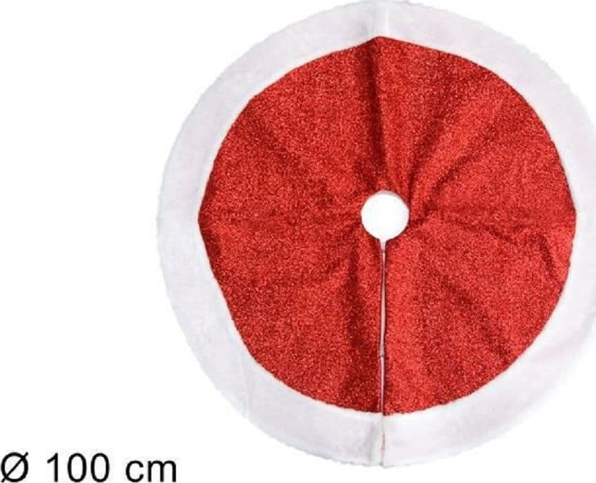 TAPPETO SOTTOALBERO NATALE GONNA COPERTURA 100CM EFFETTO GLITTER ROSSO PELLICCIA