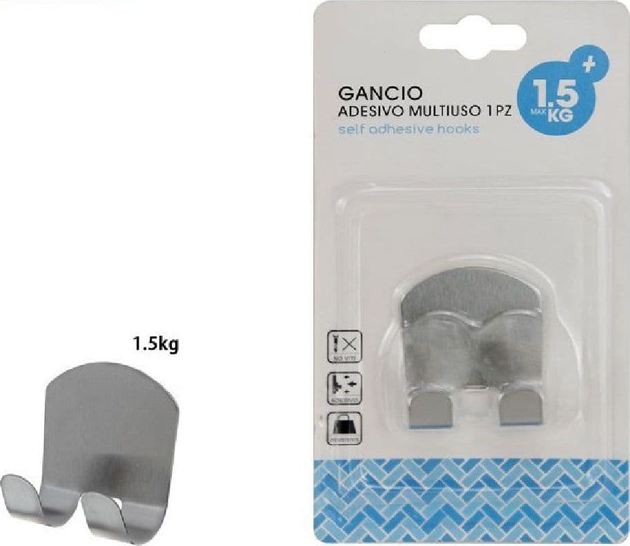 GANCIO ADESIVO MULTIUSO APPENDINO PARETE CUCINA BAGNO ATTACCAPANNI DOPPIO 59667 - 2