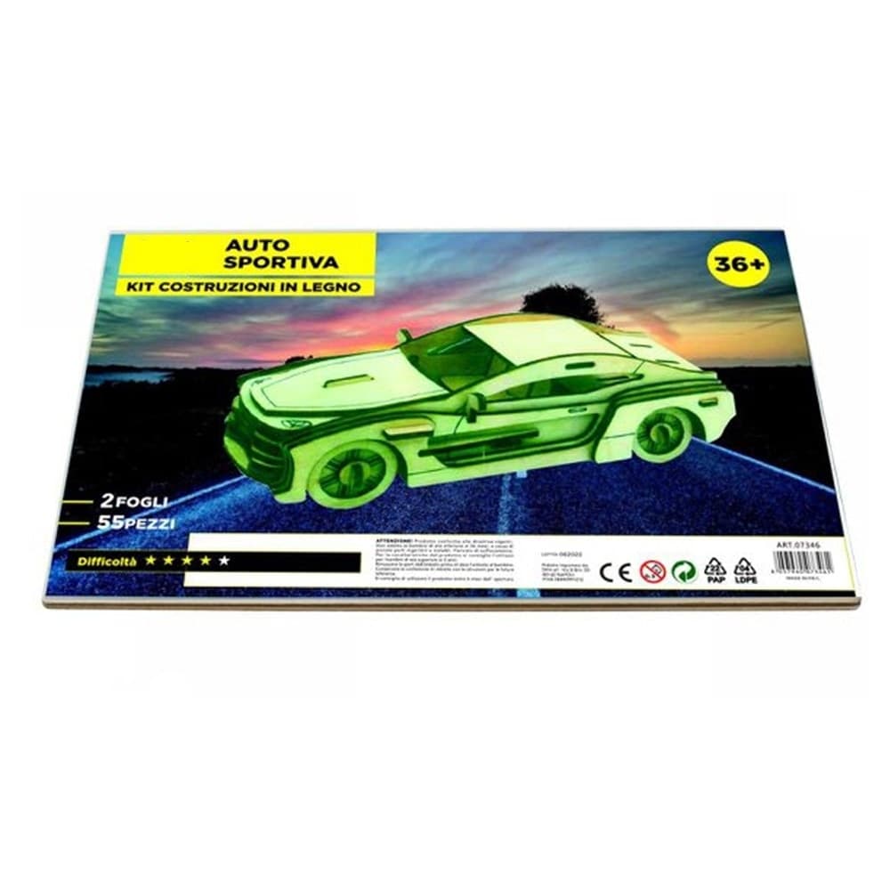 PUZZLE 3D LEGNO AUTO SPORTIVA MODELLINO MODELLISMO COLLEZIONE GIOCO BIMBI 07346 - 2