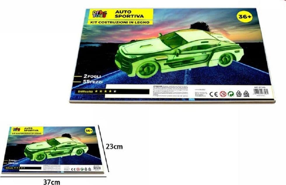 PUZZLE 3D LEGNO AUTO SPORTIVA MODELLINO MODELLISMO COLLEZIONE GIOCO BIMBI 07346 - 3