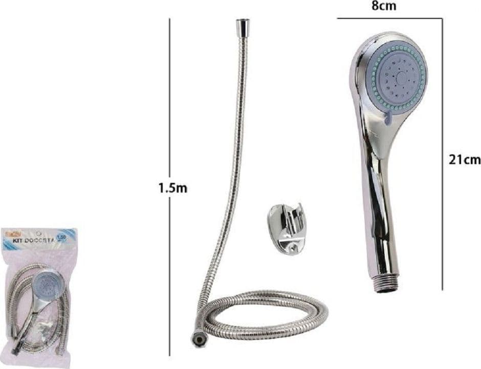 KIT DOCCETTA MULTIGETTO DOCCINO SOFFIONE DOCCIA BAGNO LACCIO 1,5MT STAFFA 79978 - 2