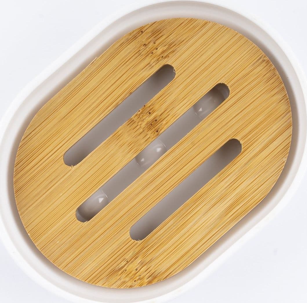 PIATTINO PORTA SAPONE SAPONETTA BIANCO LEGNO ACCESSORI BAGNO 12.5 X 9.5 CM 69480 - 3