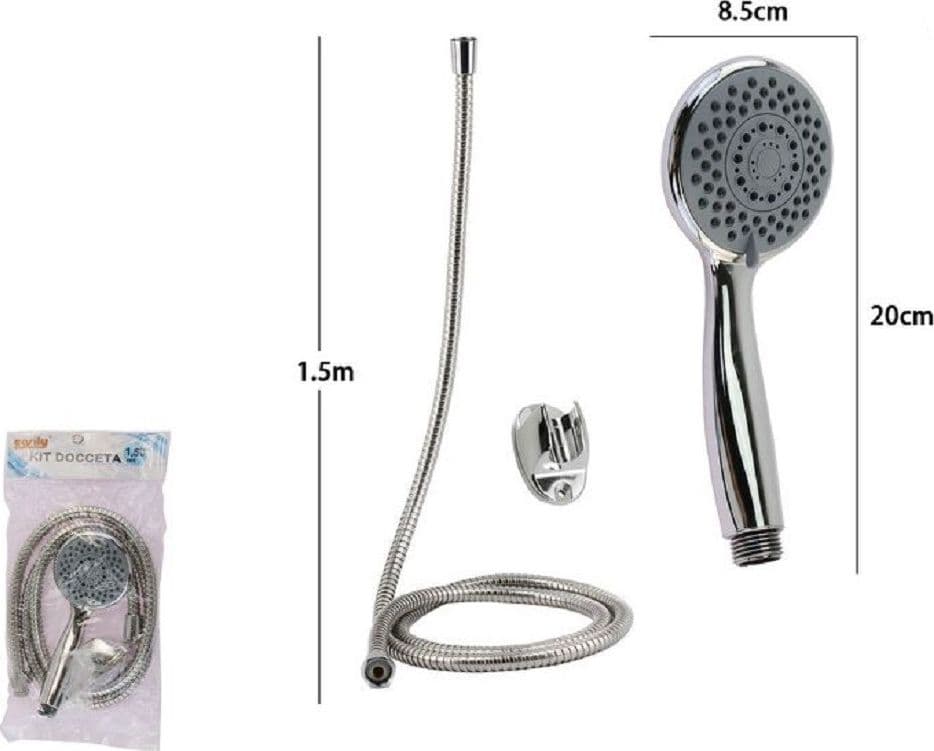 KIT DOCCETTA DOCCINO SOFFIONE MULTIGETTO DOCCIA BAGNO LACCIO 1,5MT STAFFA 79977 - 2