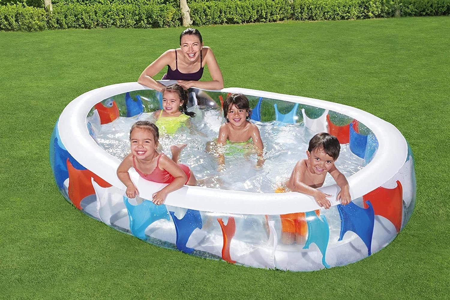 PISCINA OVALE GONFIABILE 229X152X51 CM BORDI SPESSI PER FAMIGLIA BAMBINI ESTATE - 14