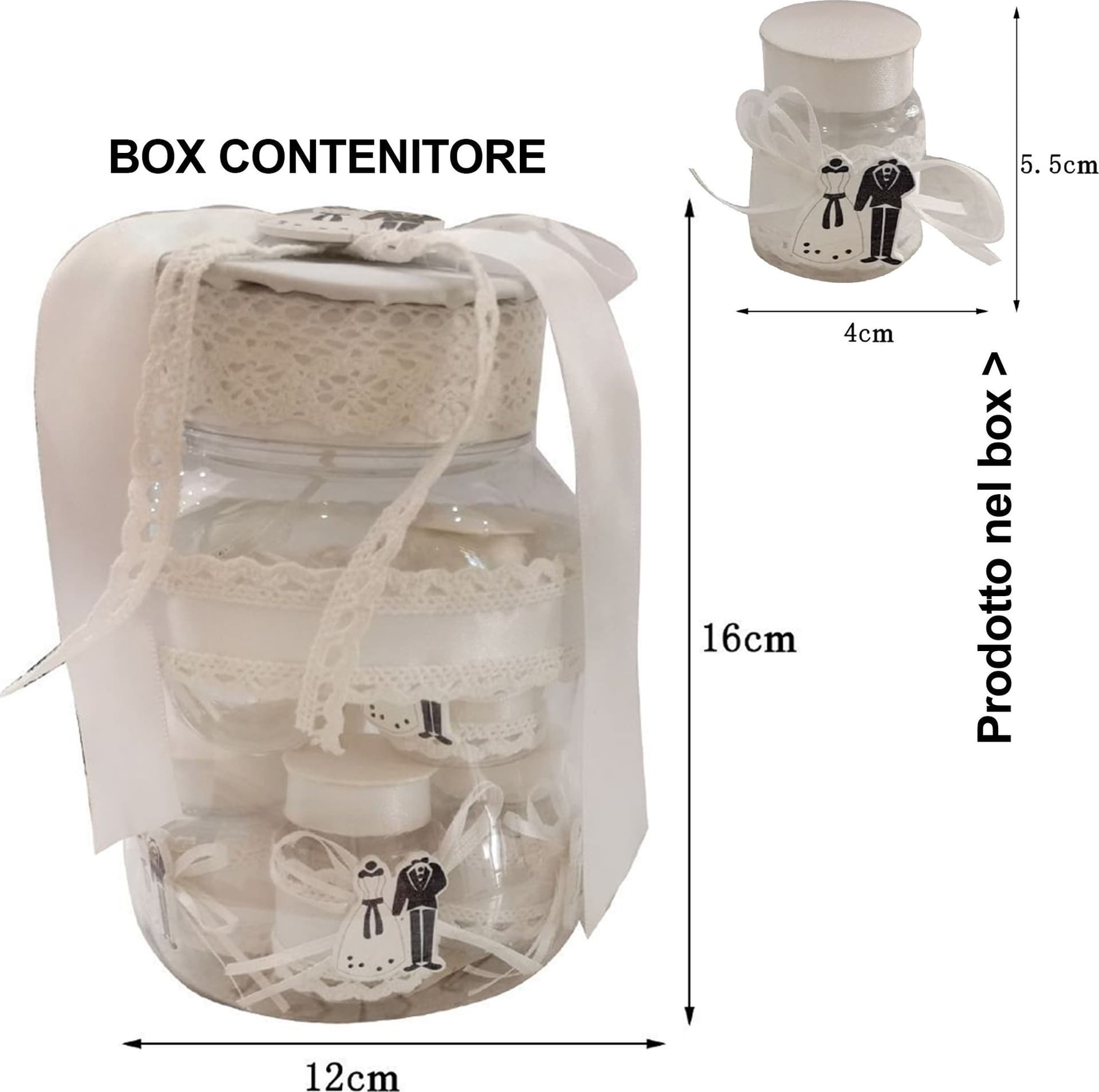 SET 12 BOMBONIERA AMPOLLE CON CONTENITORE PORTA CONFETTI MATRIMONIO WEDDING
