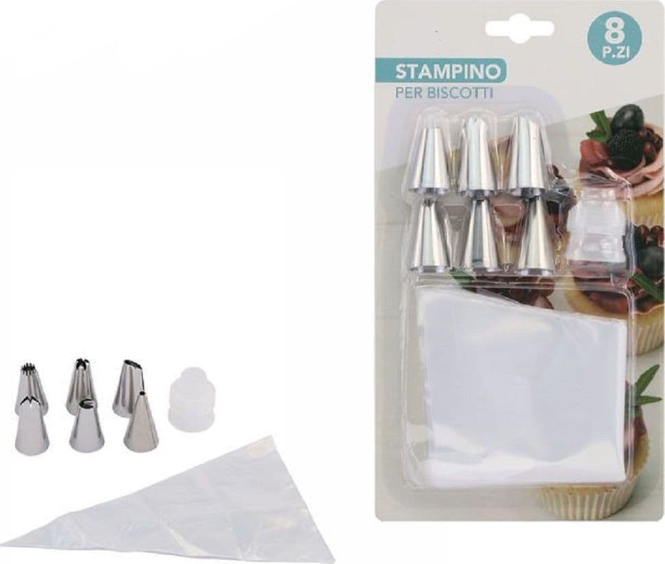 SET 8PZ SAC A POCHE SIRINGA TASCA DOLCI PASTICCERIA SACCHETTO CON BECCUCCI 74144