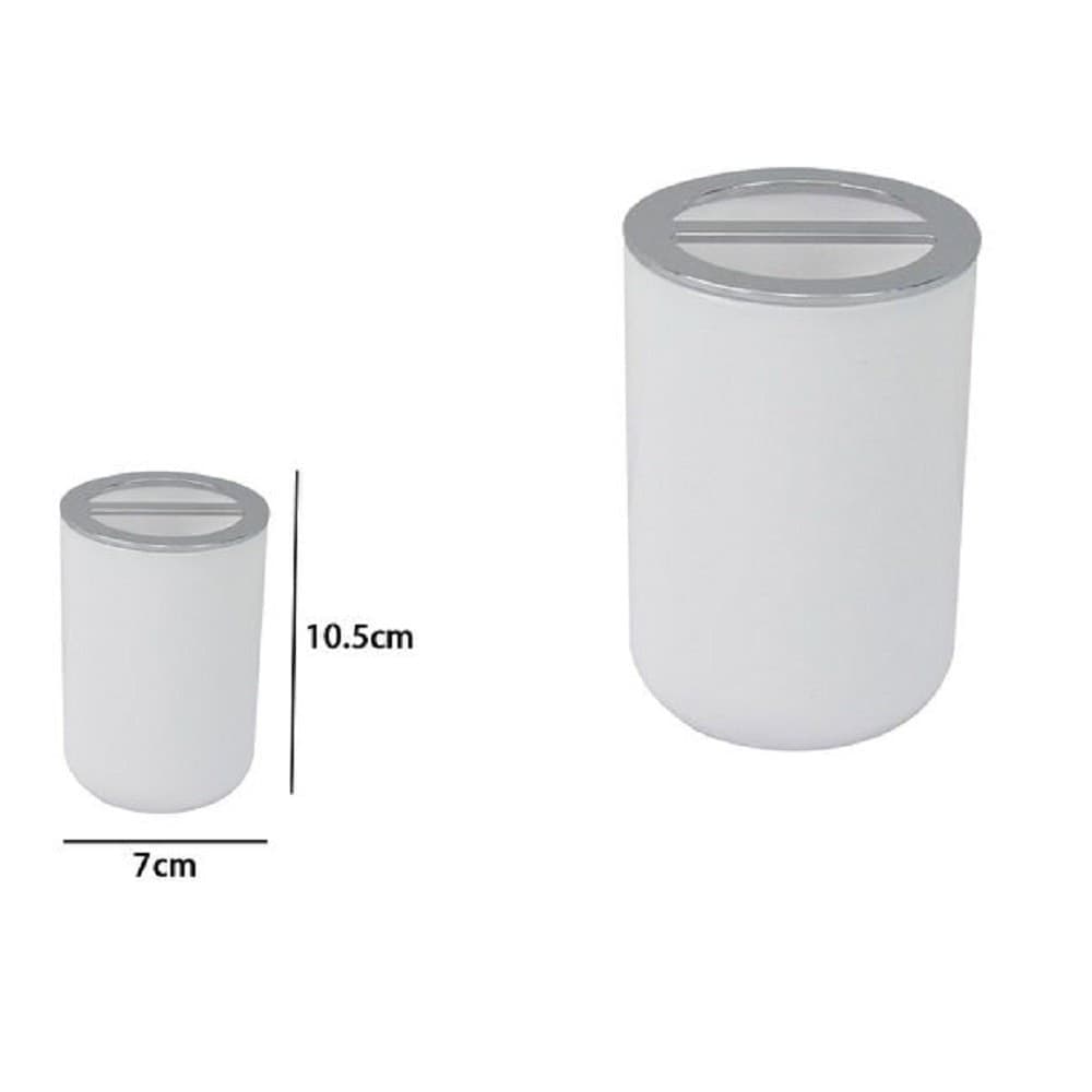 PORTASPAZZOLINI BICCHIERE ACCESSORI BAGNO 2 FORI BIANCO SILVER CONTENITORE 79863 - 2