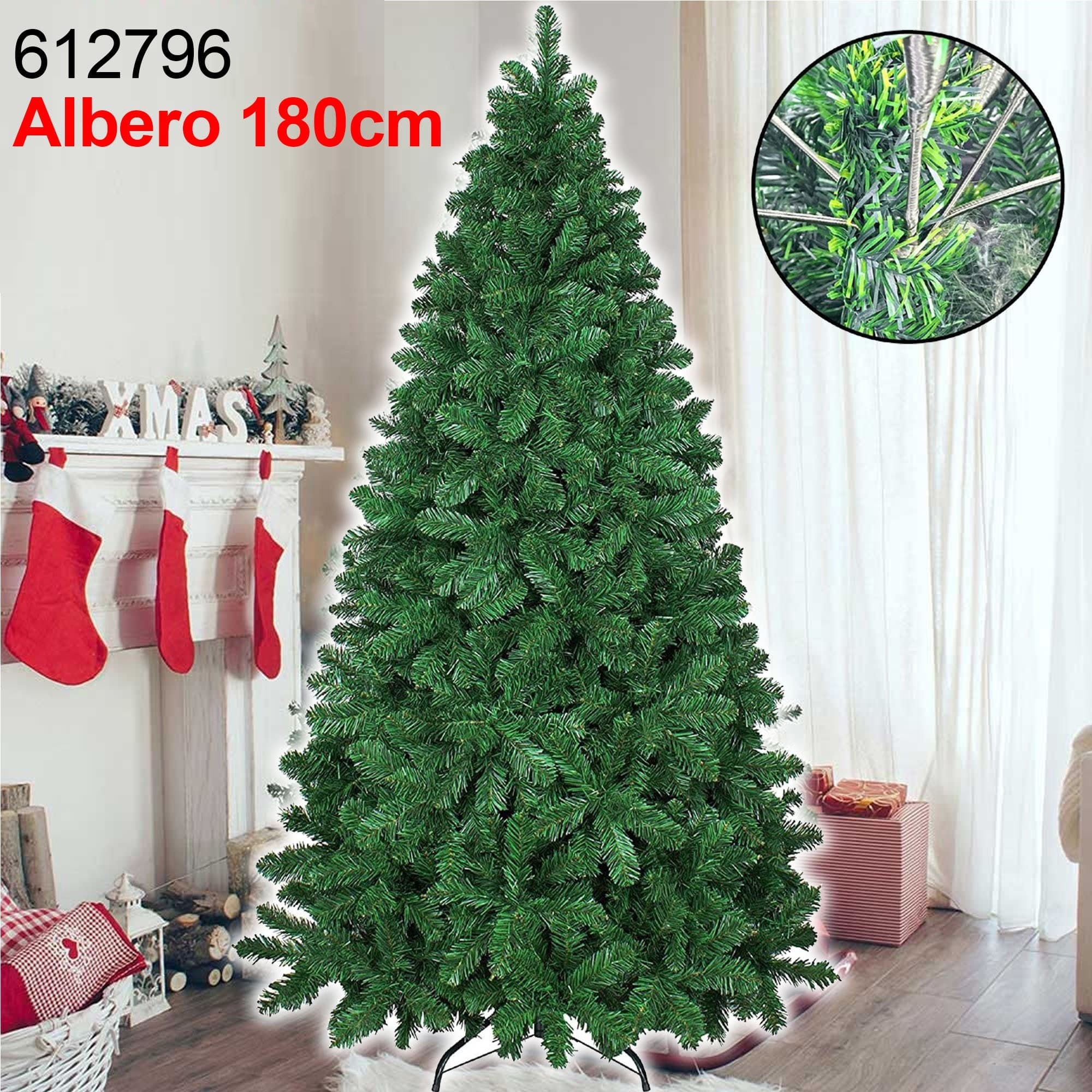 ALBERO DI NATALE SUPER FOLTO ARTIFICIALE VERDE 180CM EFFETTO REALISTICO 832PUNTE