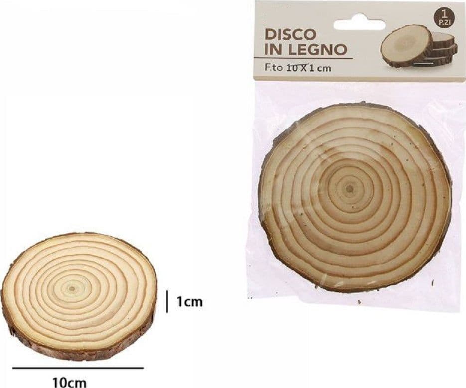 DISCO DI LEGNO BASE TRONCO DECORATIVA PER ORNAMENTO CASA 10 X 1 CM ROTONDO 72109