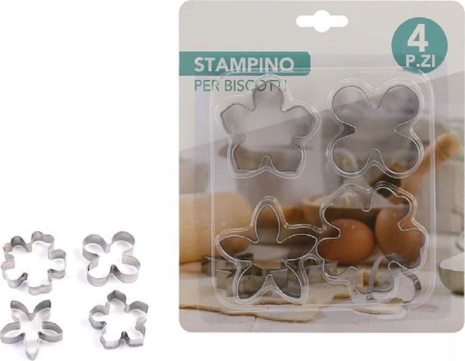 SET 4 PEZZI STAMPI STAMPINI FORME TAGLIA BISCOTTI DOLCI PASTA FORMA FIORE 74127