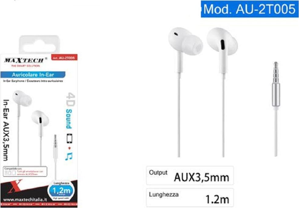 AURICOLARI IN-EAR CUFFIE AUX 3.5MM CAVO ALTA VELOCITÀ 1.2MT SMARTPHONE AU-2T005 - 4